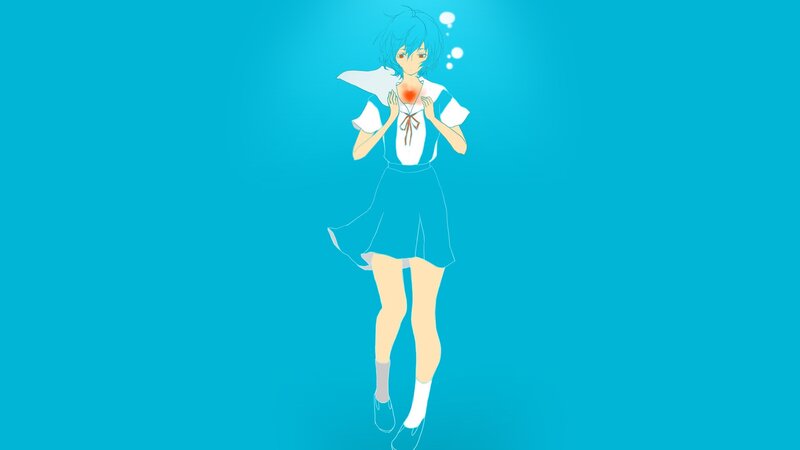 Anime Girl Underwater — Blue, Serene, Digital Art, Bubbles, School Uniform