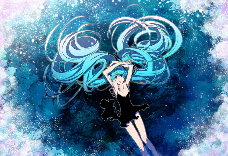 Anime Girl Underwater — Blue, Serene, Digital Art, Bubbles, Swimming, Long Hair