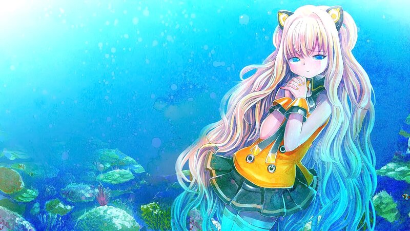 Anime Girl Underwater — Blue, Serene, Digital Art, Cat Ears