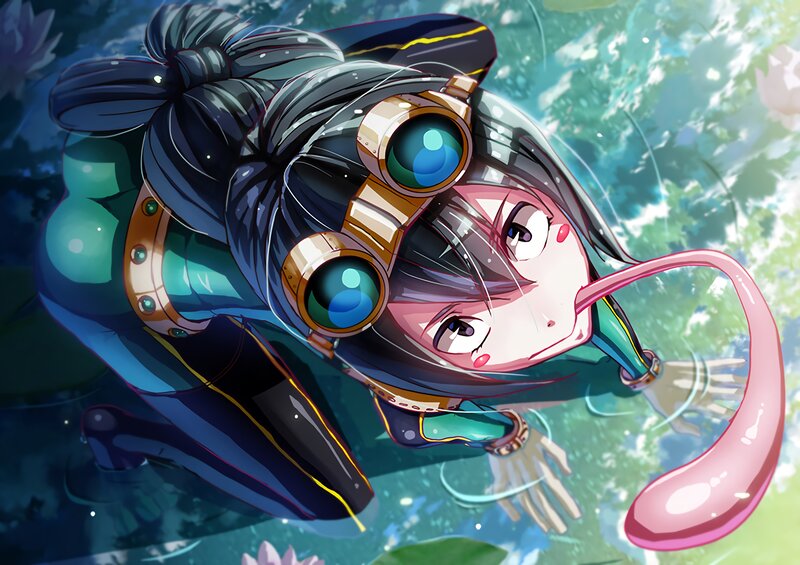 Anime Girl Underwater — Blue, Serene, Digital Art, Goggles, Tentacle