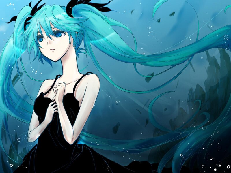 Anime Girl Underwater — Blue, Serene, Digital Art, Long Hair