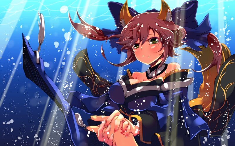 Anime Girl Underwater — Blue, Serene, Digital Art, Scales
