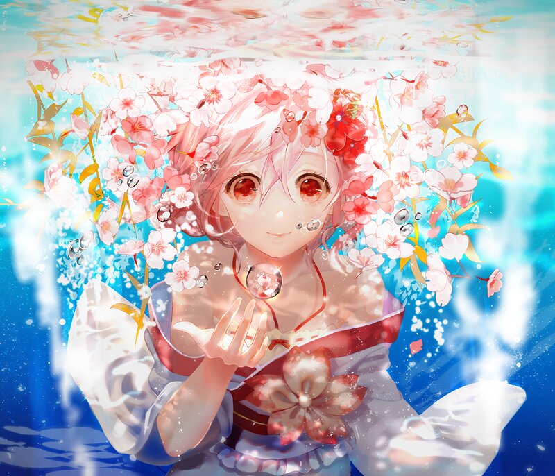 Anime Girl Underwater — Blue, Serene, Spring