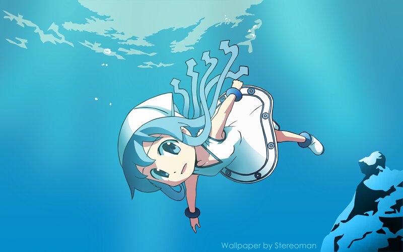 Anime Girl Underwater — Blue, Serene, Tentacles