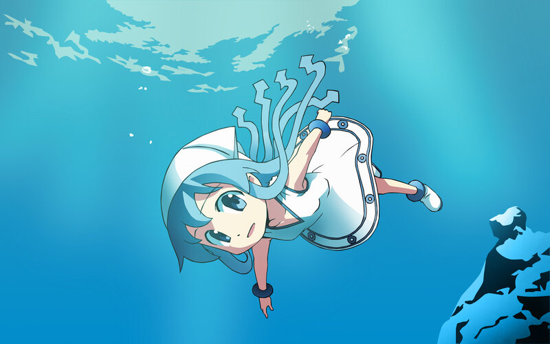 Anime Girl Underwater — Blue, Serene