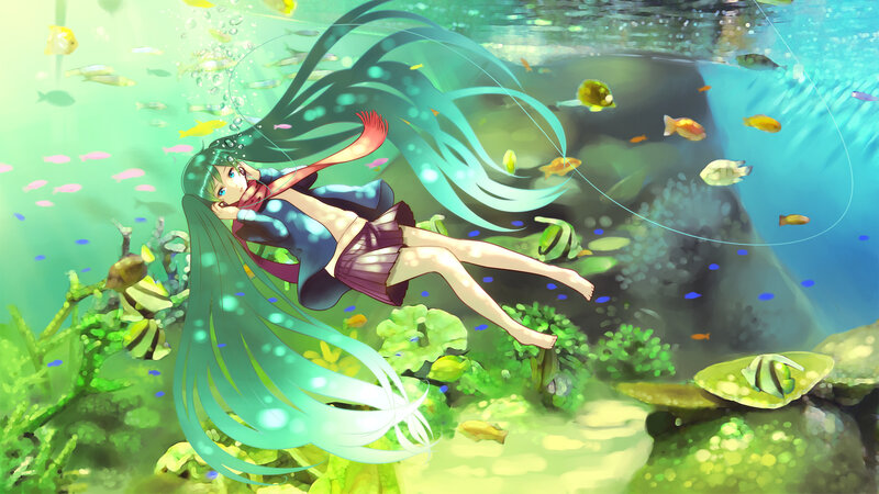 Anime Girl Underwater — Green