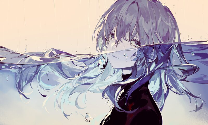 Anime Girl Underwater — Purple, Calm