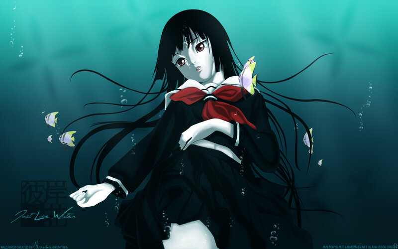 Anime Girl Underwater — Teal, Serene, Digital Art, Fish