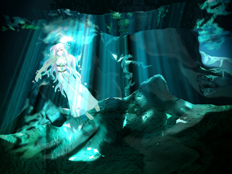 Anime Girl Underwater — Teal, Serene