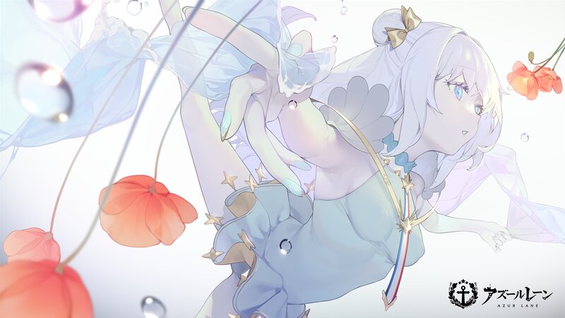 Anime Girl Underwater — White, Serene, Digital Art, Flowers
