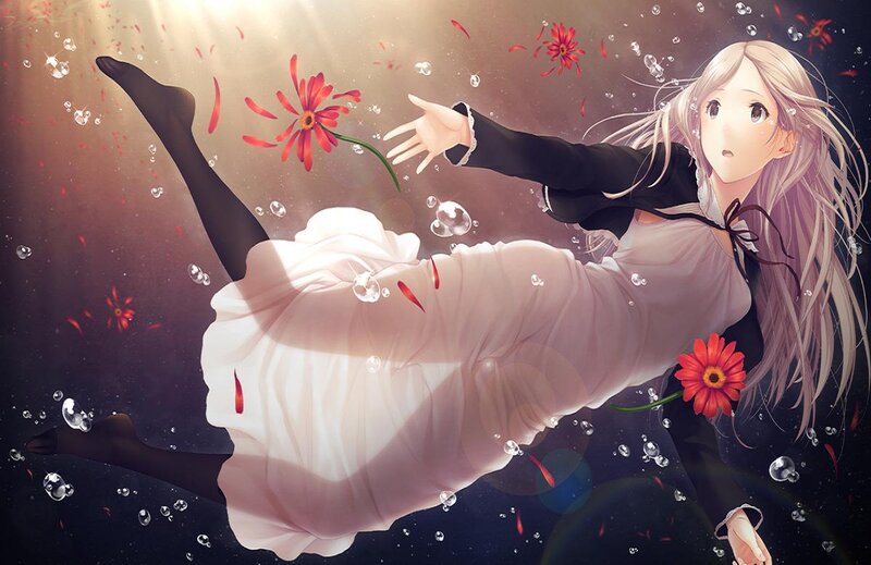 Anime Girl Underwater — White, Serene