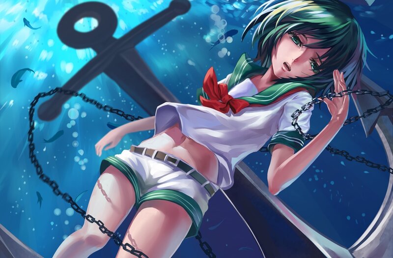 Anime girl underwater with anchor