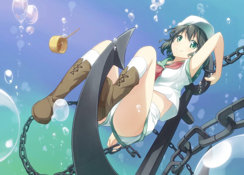 anime girl underwater with anchor