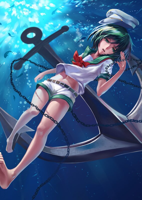 Anime girl underwater with anchor