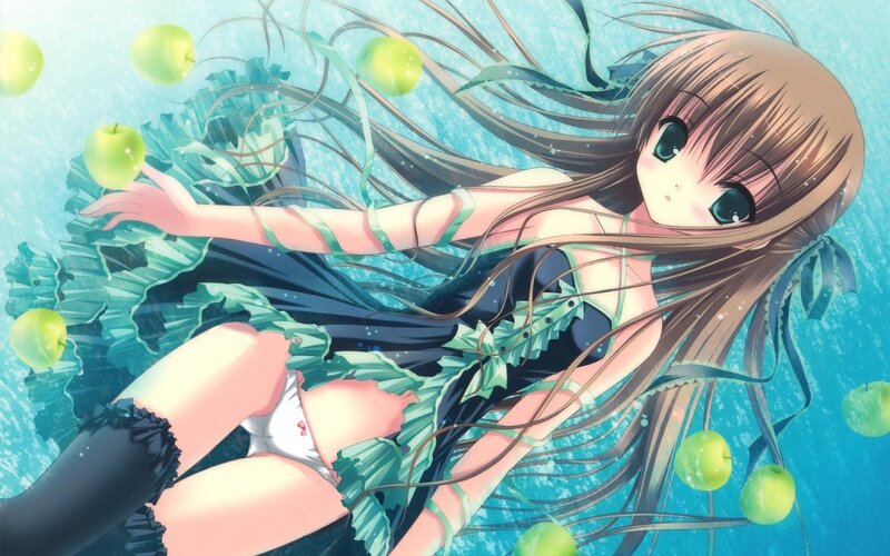 anime girl underwater with apples
