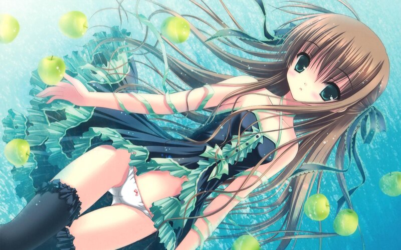 anime girl underwater with apples