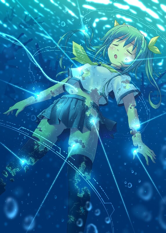 anime girl underwater with energy