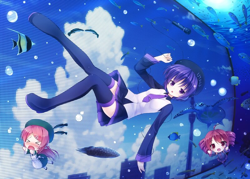 anime girl underwater with fish