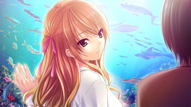 Anime girl underwater with fish