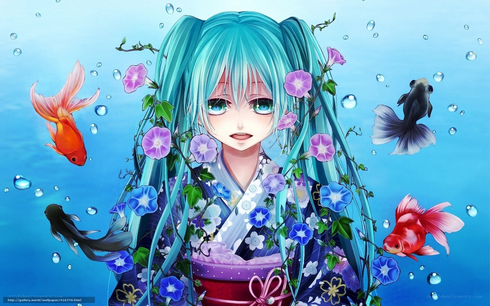 Anime girl underwater with fish