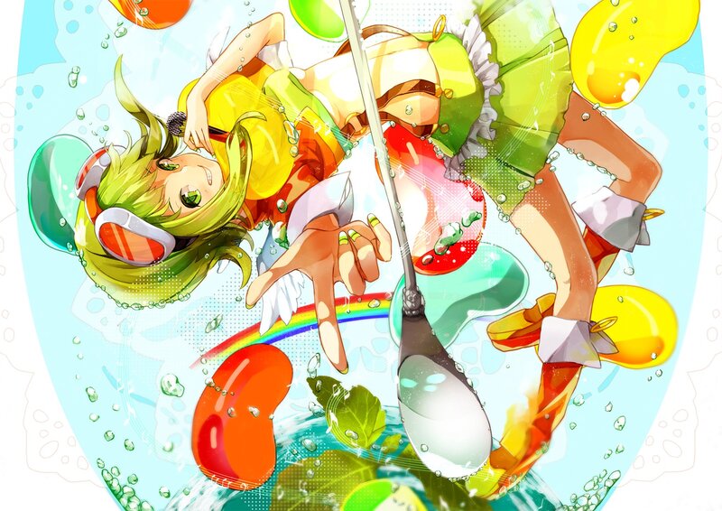 anime girl underwater with fruit