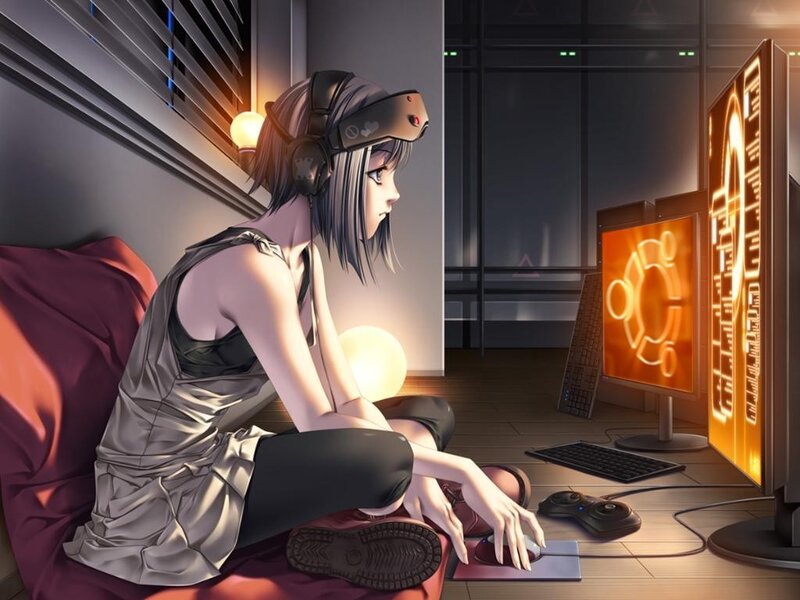 Anime Girl Using Computer