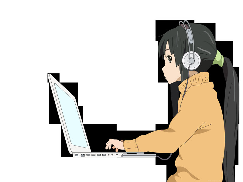 anime girl using laptop