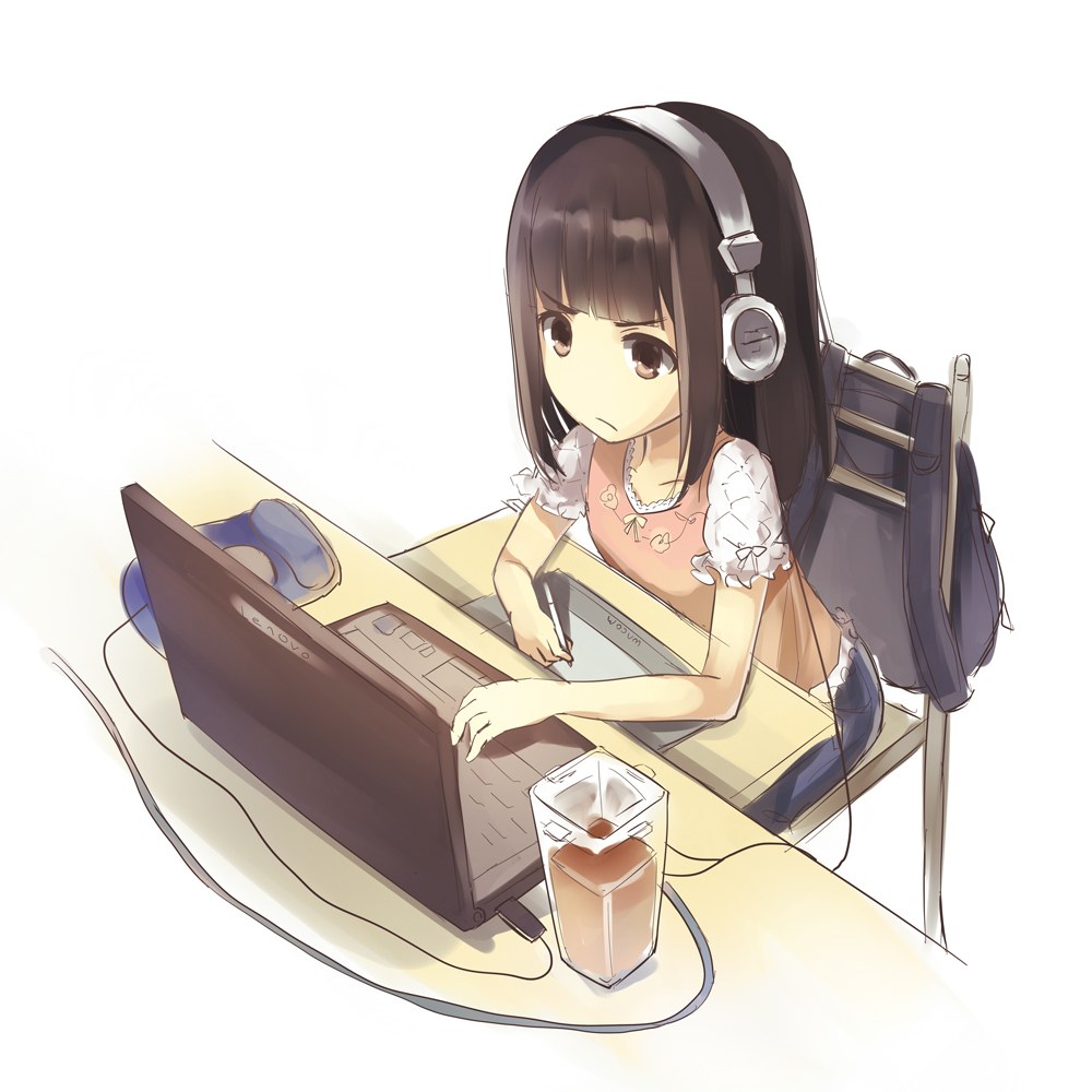 anime girl using laptop