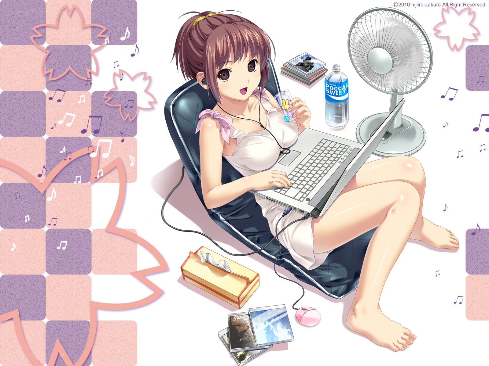 Anime girl using laptop