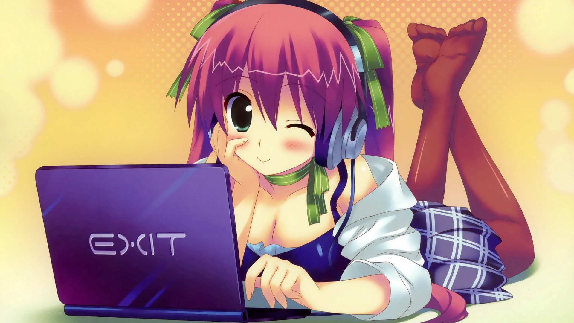 anime girl using laptop