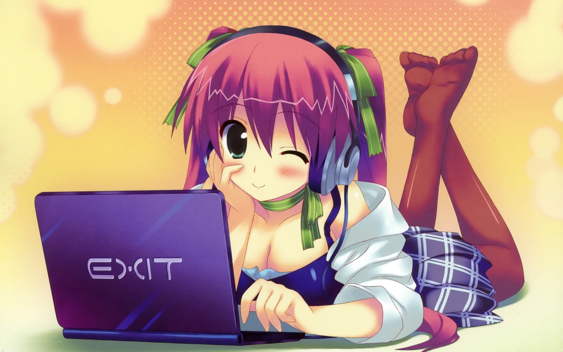 anime girl using laptop