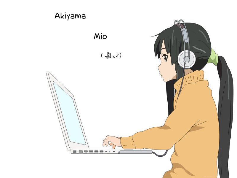 Anime Girl Using Laptop — Black