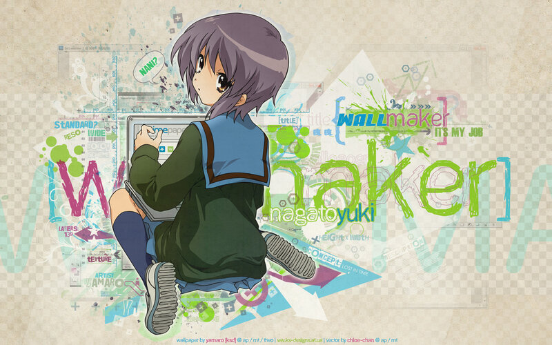 Anime Girl Using Laptop — Green