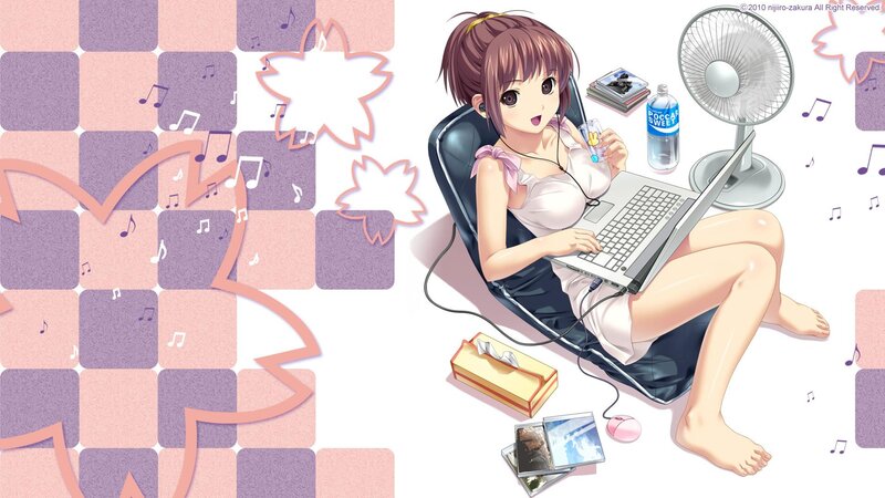 Anime Girl Using Laptop — Pink, Relaxed