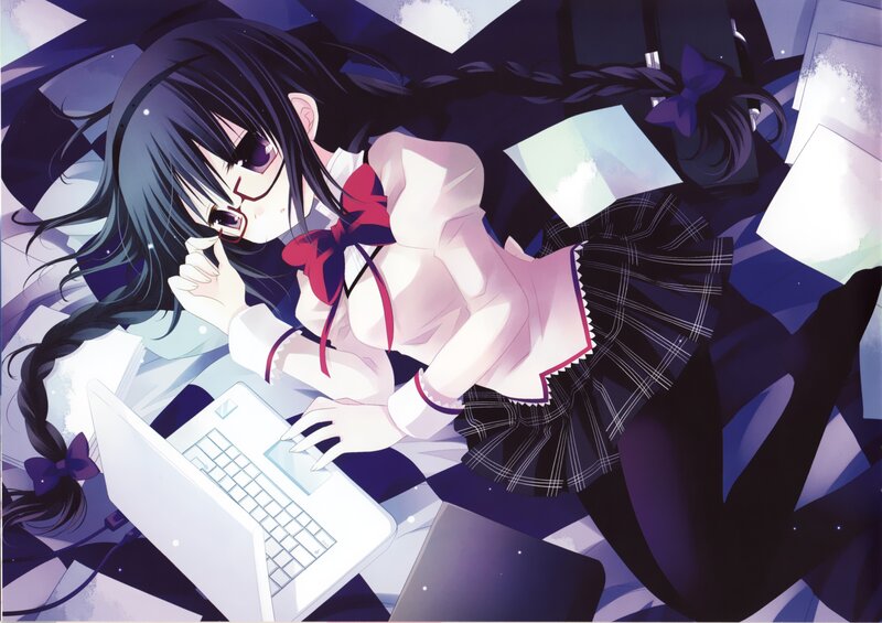 Anime Girl Using Laptop — Purple, Calm