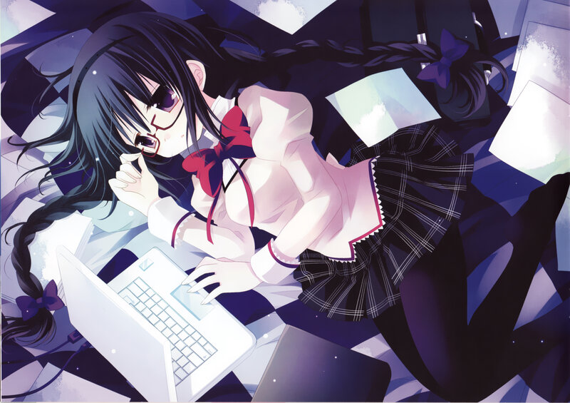 Anime Girl Using Laptop — Purple