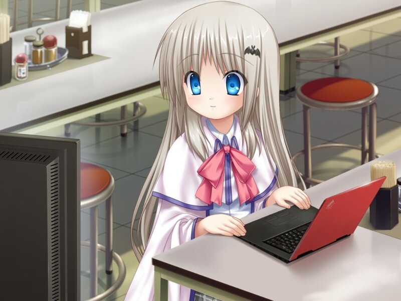 Anime Girl Using Laptop — White