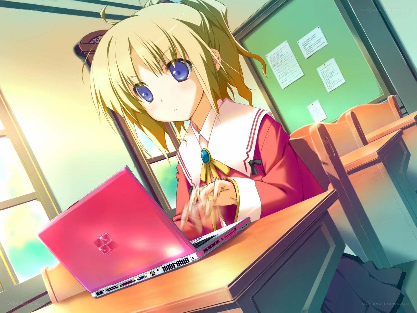 anime girl using laptop