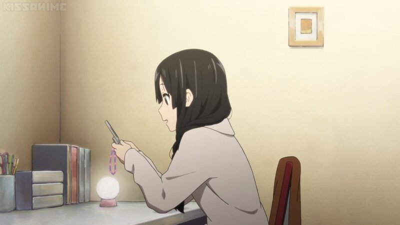 Anime Girl Using Phone — Beige