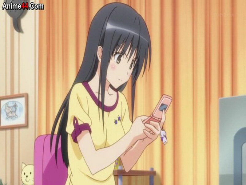 Anime Girl Using Phone — Yellow