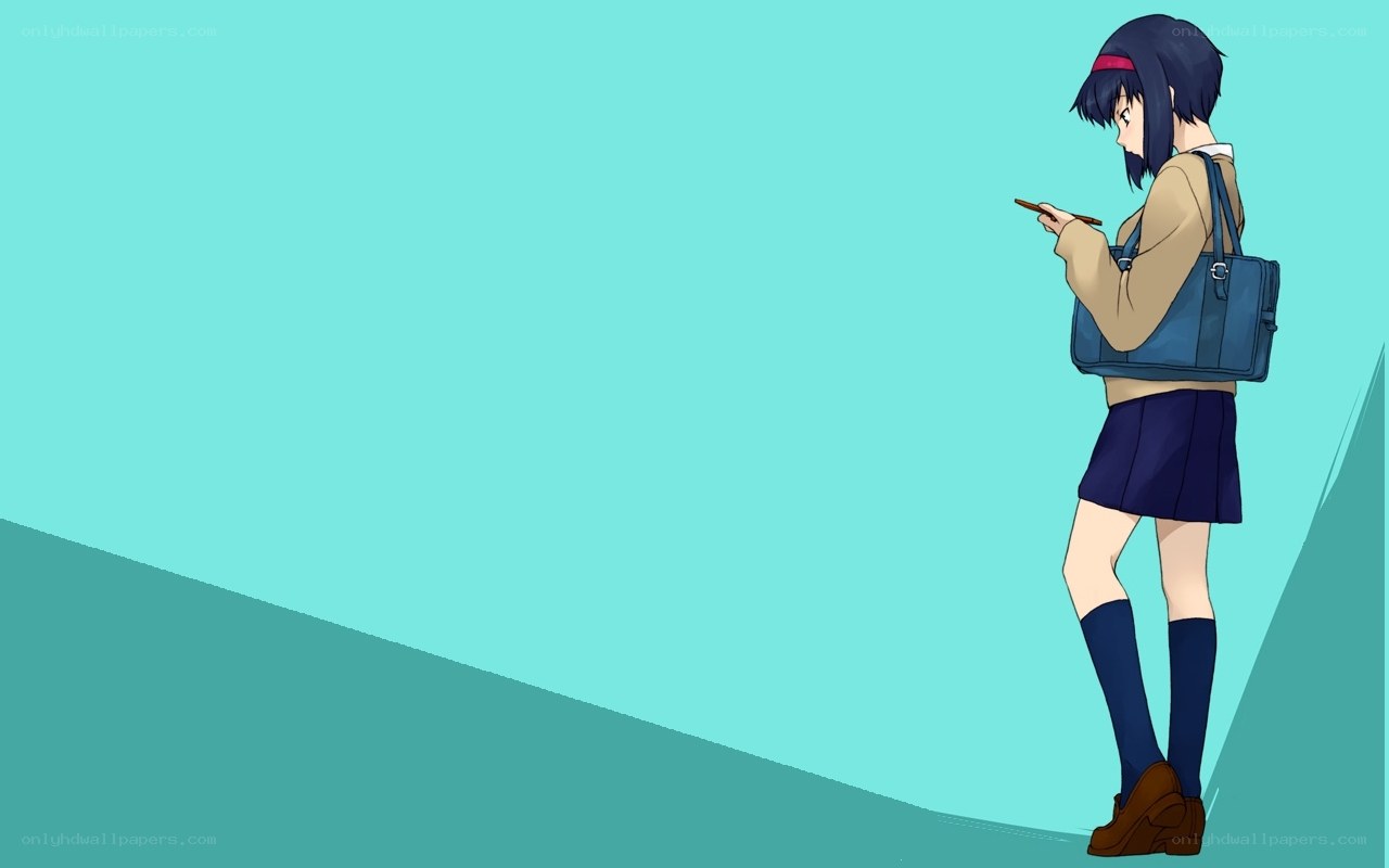 anime girl using phone