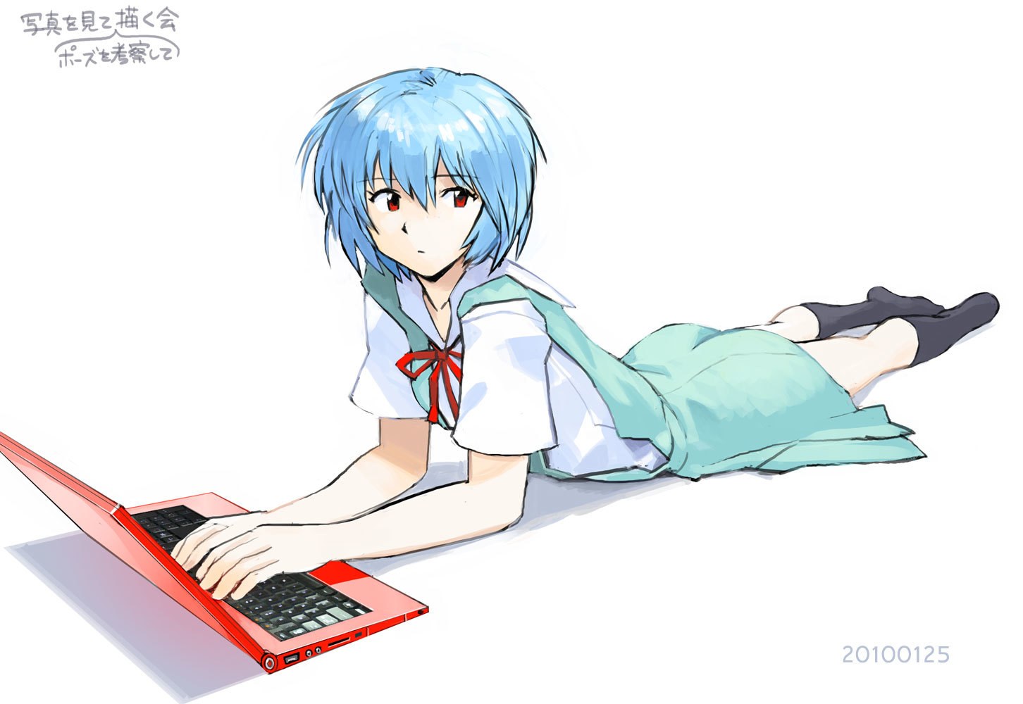 anime girl using red laptop