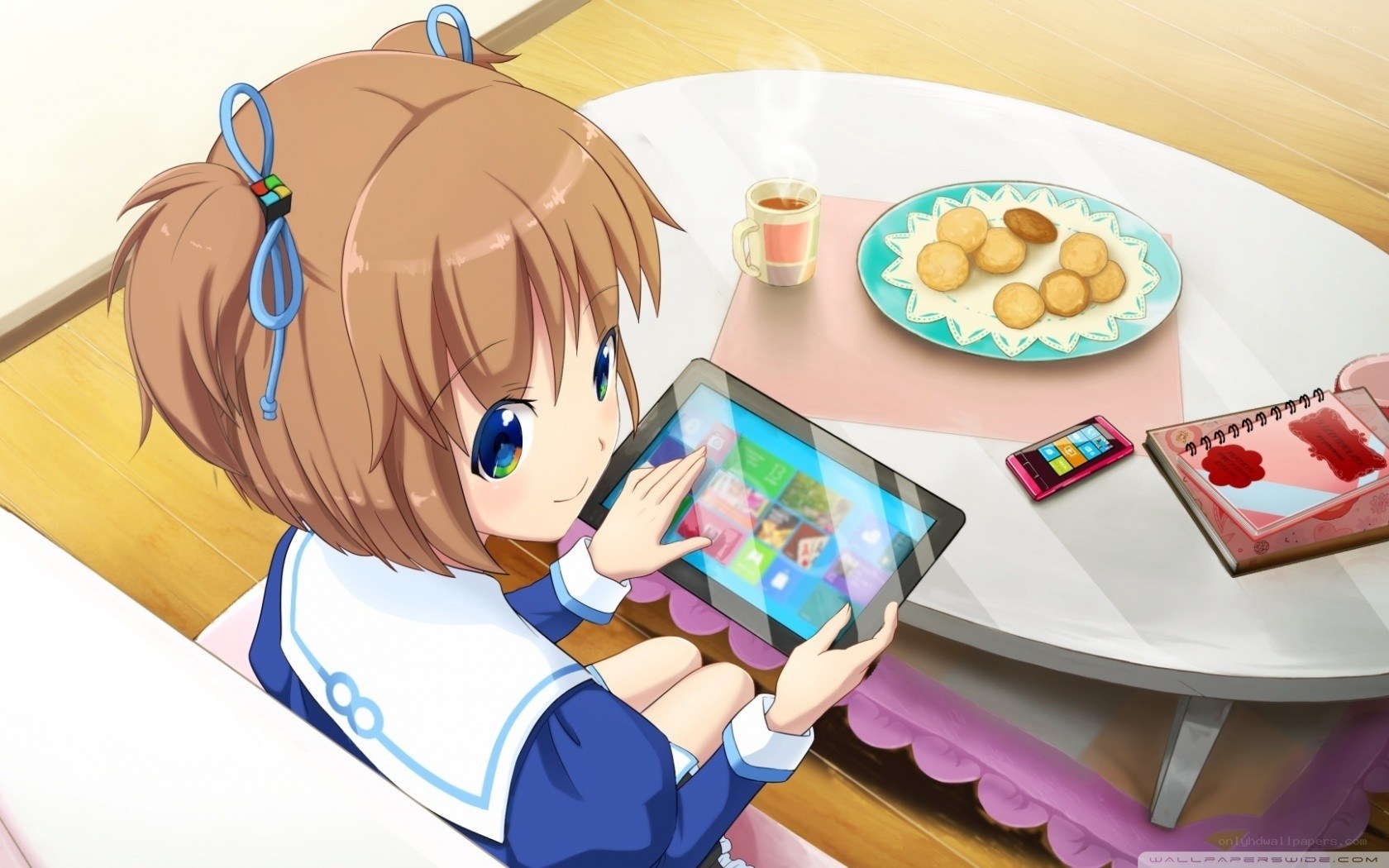 anime girl using tablet