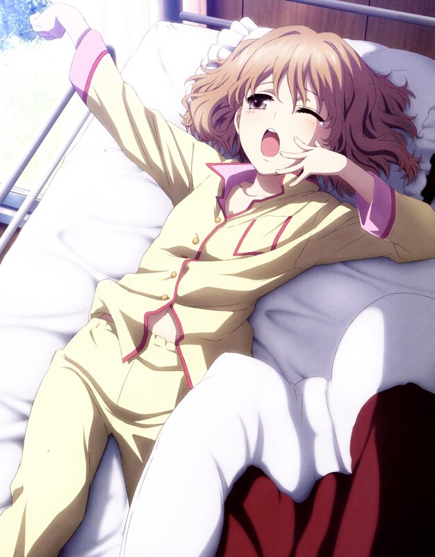 anime girl waking up in bed