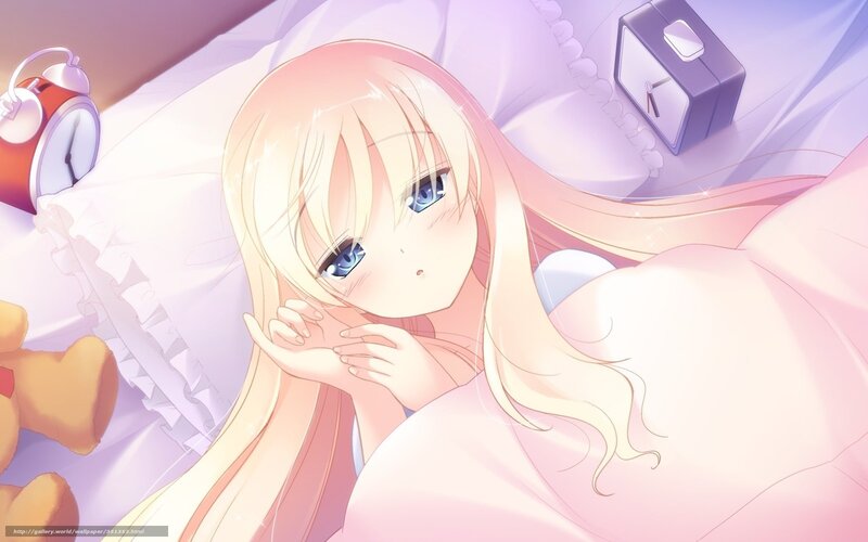 Anime girl waking up in bed