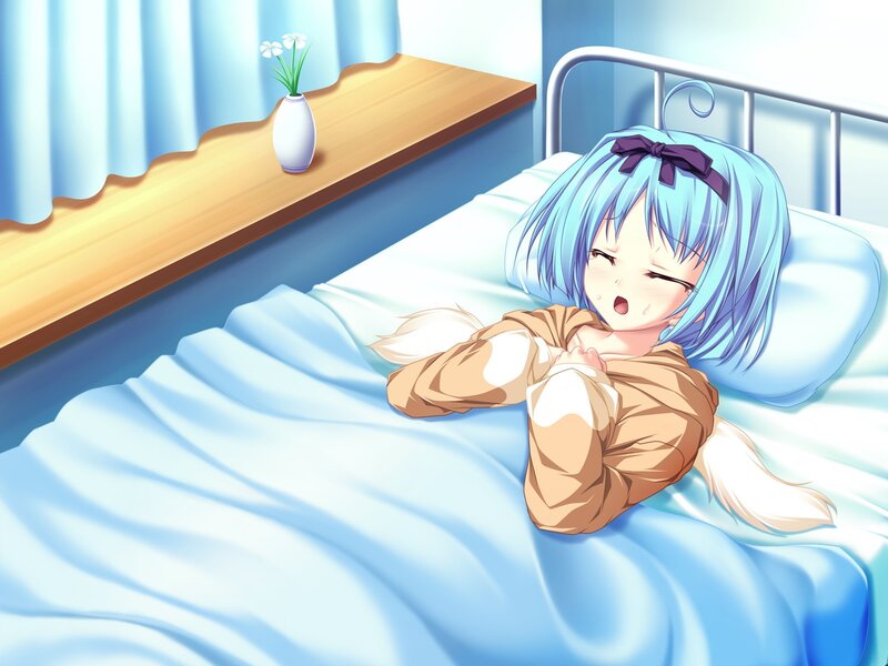 Anime girl waking up in bed