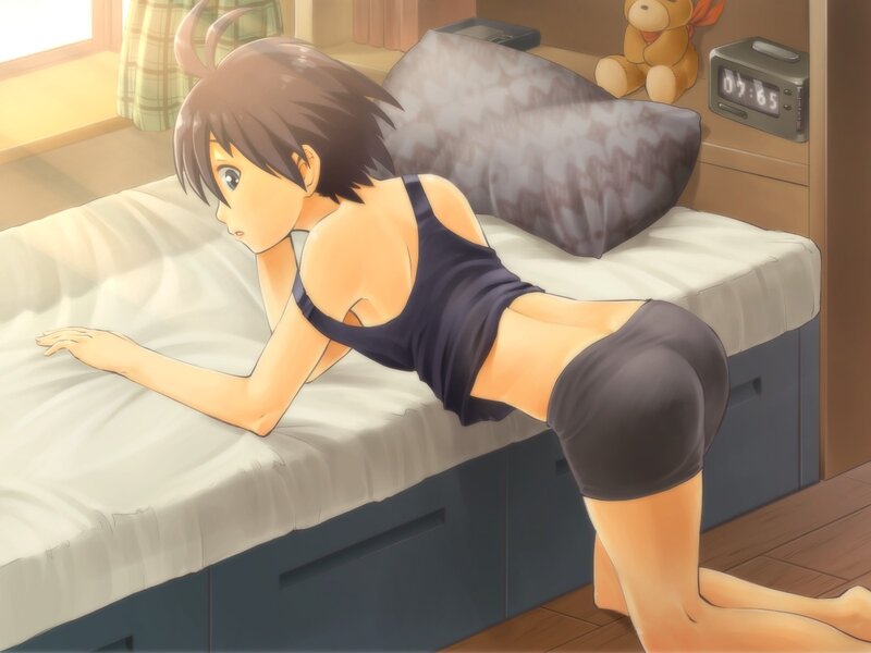 Anime girl waking up in bed