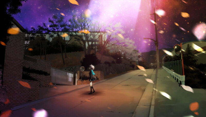 Anime girl walking at night