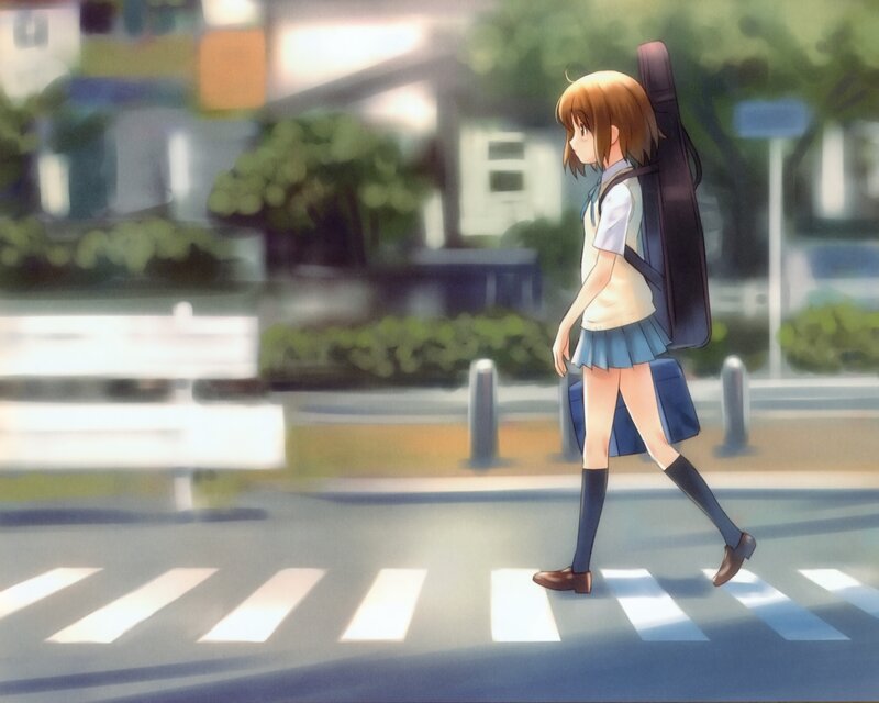 Anime Girl Walking — Blue, Calm