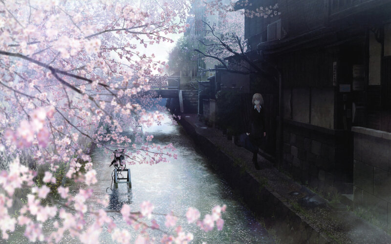 Anime Girl Walking by Canal